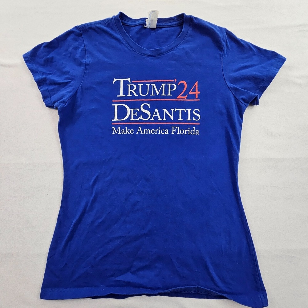 Trump Desantis Make America Florida‎ Bllue Short Sleeve T-Shirt Women's S